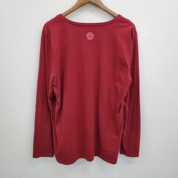 Life Is Good Womens Snowflake Long Sleeve Crusher Tee Size XL Maroon Red V-Neck - Picture 4 of 14